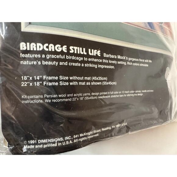 Vintage 90s Dimensions #2382 Needlepoint Pillow Birdcage Floral Flowers 18x14 - Picture 3 of 5